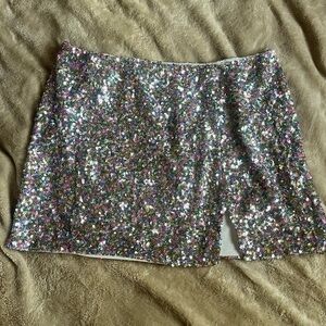 Showpo Ingrid Rainbow Silver Mini Skirt - Size US 14 - NWT